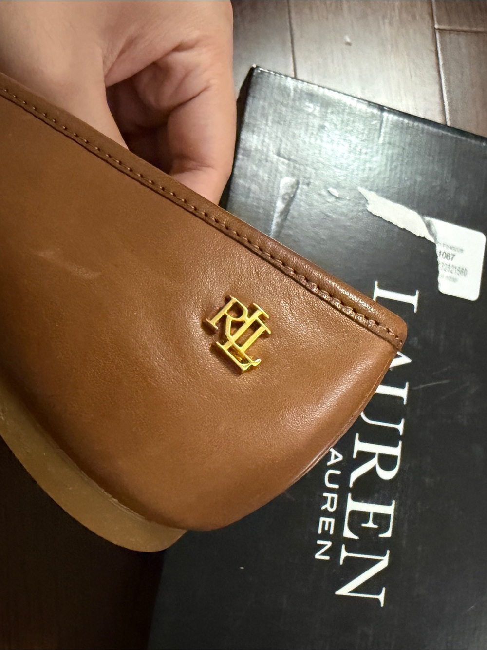 Ralph Lauren Cognac Leather Ballet Flat with Bow - Picture 11 of 12